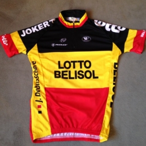 Maillot du coureur de la Lotto Belisol Jens Debusschere, champion de Belgique sur route