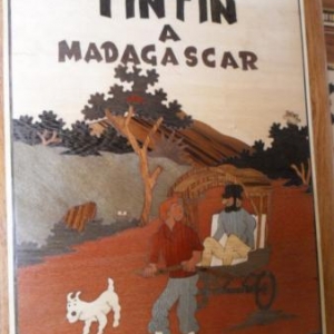 Une couverture d'un faux "Tintin a Madagascar", avec le capitaine en poussepousse