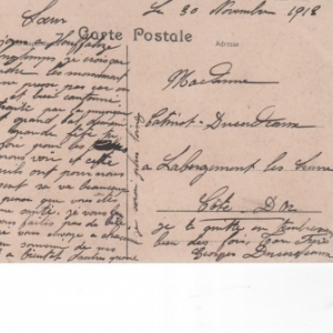 30 nov. 1918. Manifestement envoi de Houffalize sous enveloppe. Destinataire: Cote d'Or. La veille de rejouissances. 