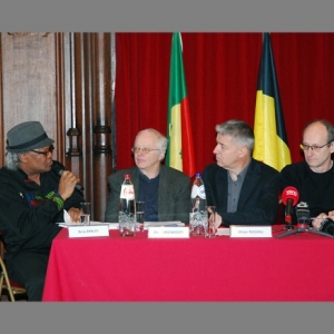 Hotel de Ville de Bruxelles, le 10 janvier 2019, avec Barly Baruti , a gauche, et Daniel Couvreur, a droite (c)  Moulinsart 2019