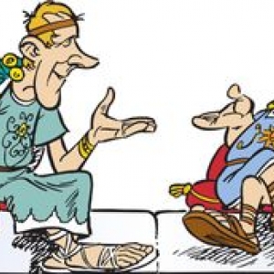 Albert Uderzo (a gauche) et Rene Goscinny (a droite), en senateurs romains (c) www.asterix.com