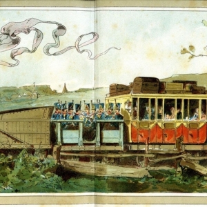 L'un des trois premiers trains de l'Europe continentale, en1835 © A. Heinz/1885