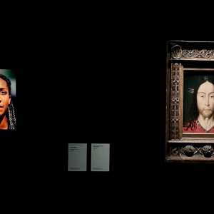 Nafi Thiam (© Ph. : Julian Finney/2017) et « Vera Icon » (D. Bouts/1466) © Ph. : Tom Herbots/« M Leuven »