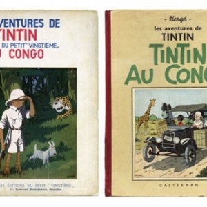 "Tintin au Congo" : La couverture des Ed. du "Petit Vingtieme" et celle des Ed. "Casterman" (c) Herge-Moulinsart 2019