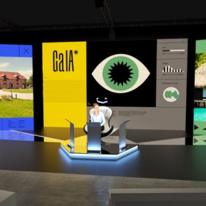 Les trois écrans & la comédienne de « The Climate Show » © « Tempora »