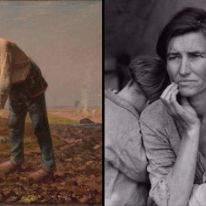 "L Homme a la Houe" (c) "The J. Paul Getty Museum" & "Destitute Pea Pickers in California" (c) "Library of Congress, Prints & Photographs Division Washington DC"