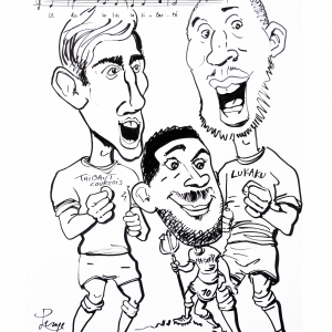 caricature Hazard, Courtois, Lukaku des Diables Rouge 2021