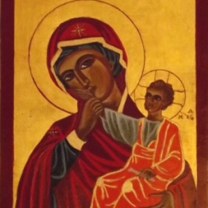La Vierge et l' Enfant ( technique de la flaque pour certaines couleurs )