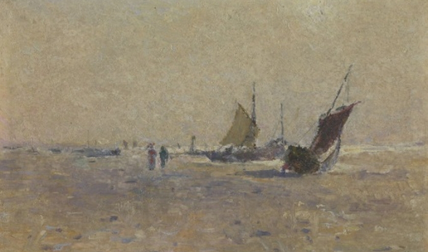 sloepen op het strand, Lucien Frank Dominique Provost