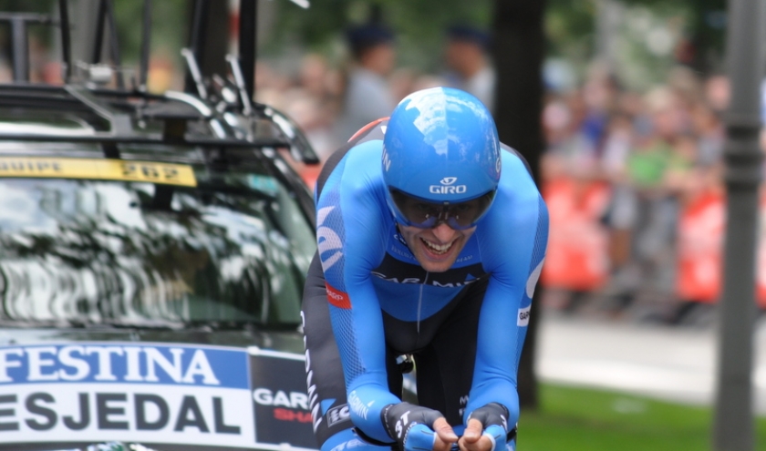 Le Canadien Ryder Hesjedal, vainqueur sortant du Giro, en plein effort.