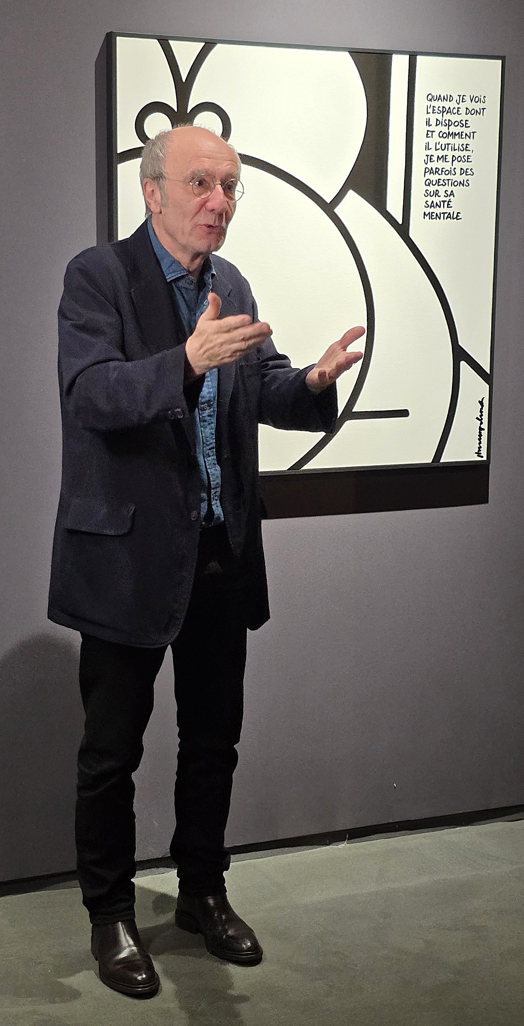 Philippe Geluck, sur le stand de la « Galerie Huberty & Breyne » © Photo : Fabien Sebo