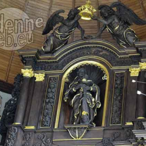 Le dessus de l'autel de Houffalize: saint Roch, la Vierge, saint Sebastien. Trois oeuvres de Pecourt. Ph. JM Lesage