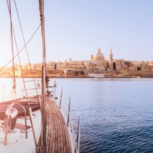 View of Valletta from yacht in grand harbour