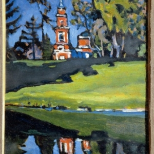 Wassily Kandinsky, Rode kerk, 1901-1903 (Roethel 1917), Olieverf op triplex, 28 x 19,2 cm, copywright Russian Museum, St. Petersburg