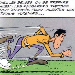 Eddy Merckx, carricature en messager par (c) Albert Uderzo/"Dargaud"/1979