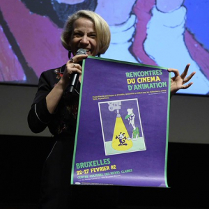 Présentation de la première affiche, à l’époque, des « Rencontres du Cinéma d’Animation » © Photo : Renaud Fang/« Folioscope »