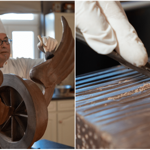 Un sculpteur de chocolat au travail, pour © « Train World »