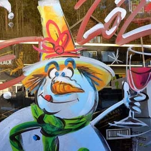 détail d'une peinture sur vitrine pour NOEL 2020 par Jean-Marie Lesage