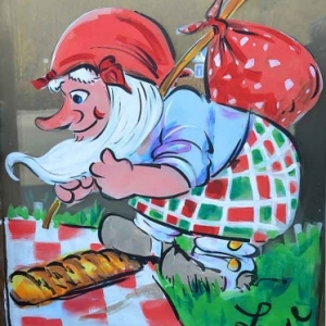 Achouffe peinture sur vitrine printemps