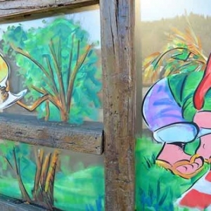 Achouffe peinture sur vitrine printemps