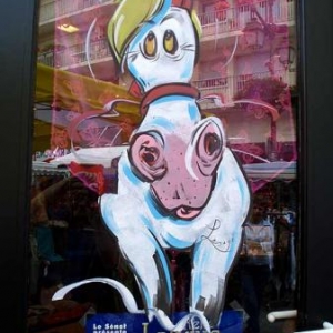 Jumping, international, peinture sur vitrine, Paris, Jean-Marie Lesage