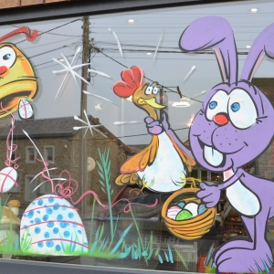 peinture sur vitrine pour de Joyeuses Pâques