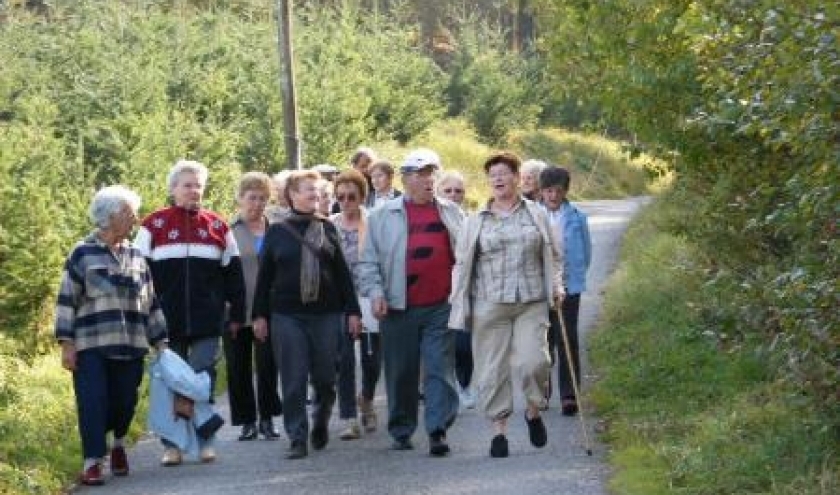 Un groupe de seniors houffalois en balade. Entre la Gloriette et l'Ermitage. Octobre 2007.