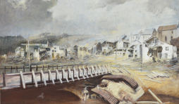 Le char Panther , une peinture de Marie-Elise du char Panther échoué dans l'Ourthe le 15 janvier 1945